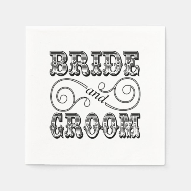 Black & White Bride & Groom Design Napkin (Front)