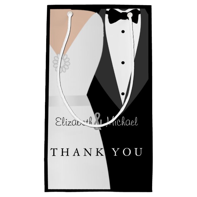 Black White Bride Groom Thank You Gift Bag (Front)