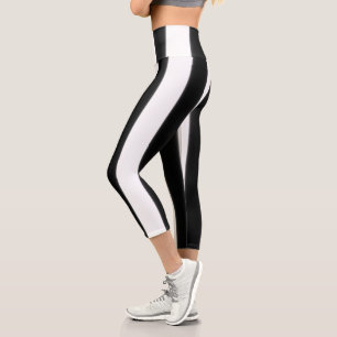Black + White Broad Stripe  Capri Leggings