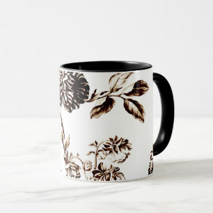 Black & White Bronze Botanical Floral Toile Mug