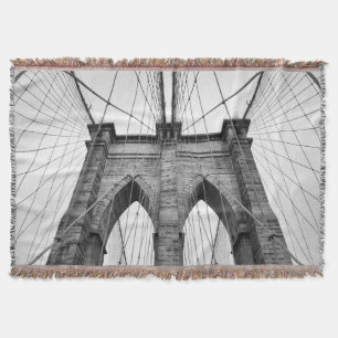 Black & White Brooklyn Bridge Architectural Detail Throw Blanket