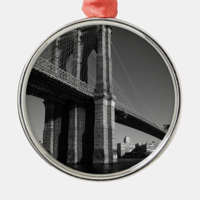 Black & White Brooklyn Bridge Metal Ornament (Front)