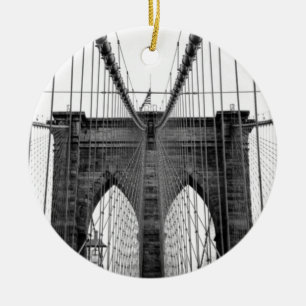 Black White Brooklyn Bridge New York Ceramic Ornament