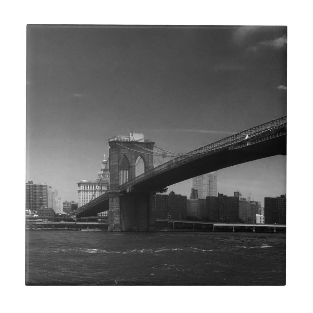 Black White Brooklyn Bridge New York City Travel Ceramic Tile (Front)
