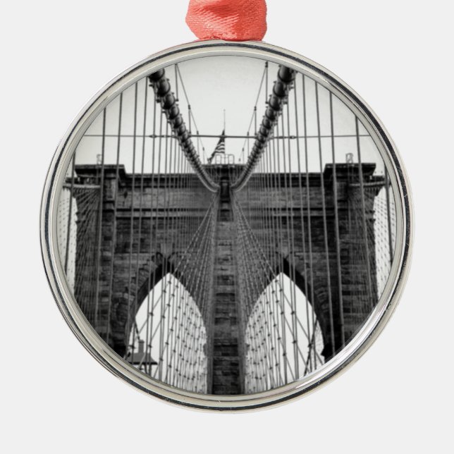 Black White Brooklyn Bridge New York Metal Ornament (Front)
