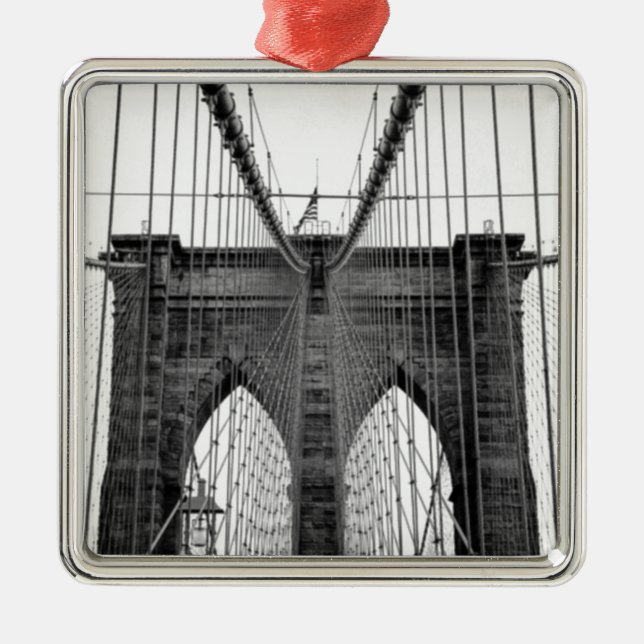 Black White Brooklyn Bridge New York Metal Tree Decoration (Front)