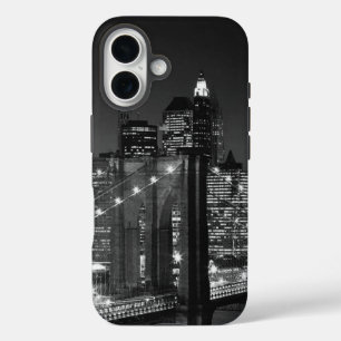 Black White Brooklyn Bridge New York Night iPhone 16 Case