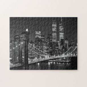 Black White Brooklyn Bridge New York Night Jigsaw Puzzle