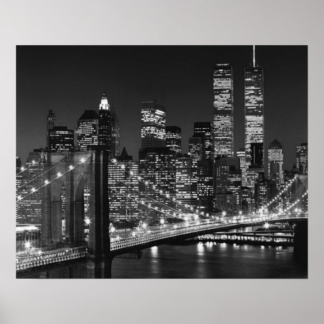 Black White Brooklyn Bridge New York Night Poster (Front)