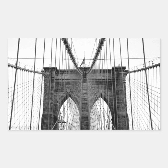 Black White Brooklyn Bridge New York Rectangular Sticker (Front)