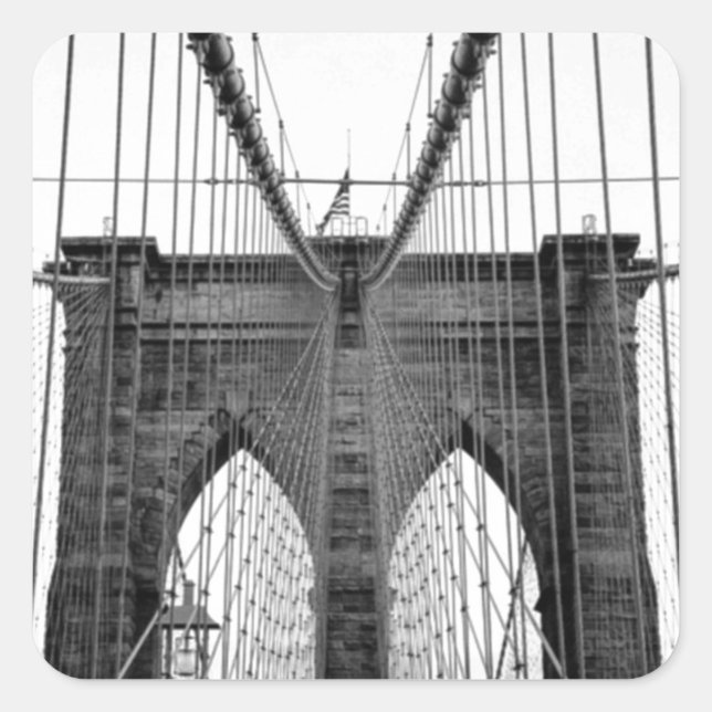 Black White Brooklyn Bridge New York Square Sticker (Front)