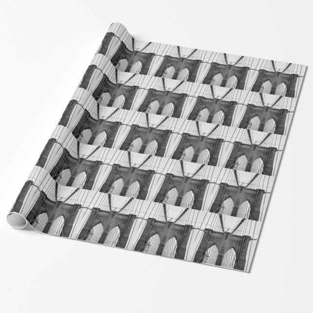 Black White Brooklyn Bridge New York Wrapping Paper (Unrolled)