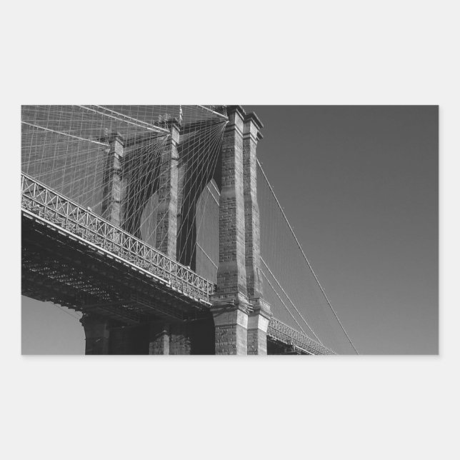Black & White Brooklyn Bridge Rectangular Sticker (Front)