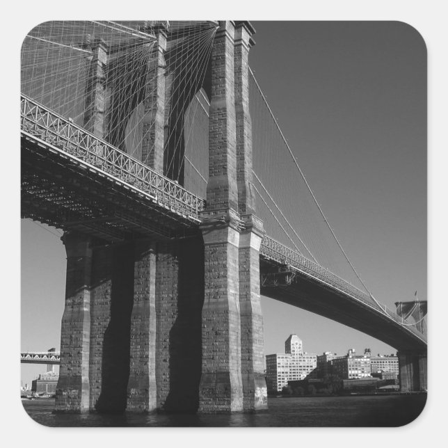 Black & White Brooklyn Bridge Square Sticker (Front)