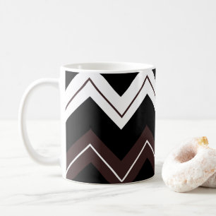 Black White Brown Chevron Stripe  Coffee Mug