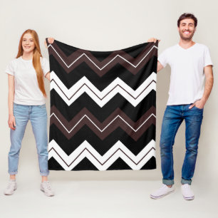 Black White Brown Chevron Stripe  Fleece Blanket