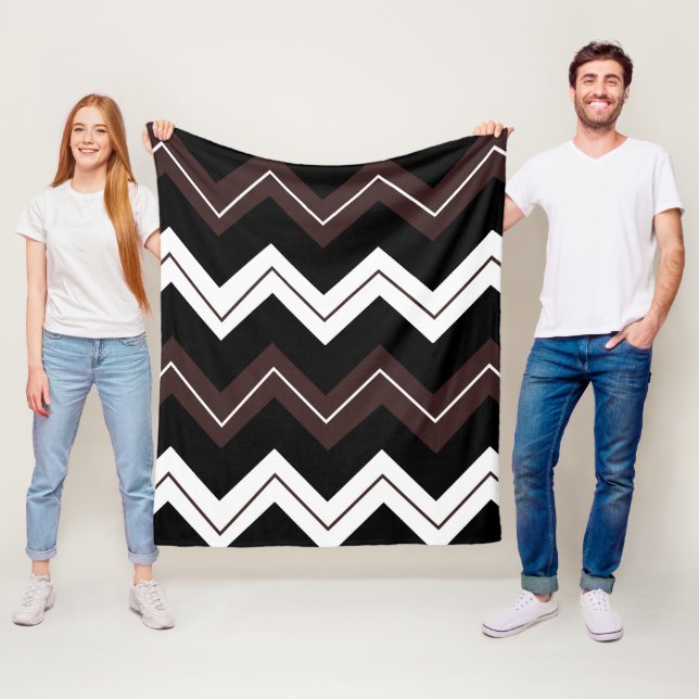 Black White Brown Chevron Stripe  Fleece Blanket (In Situ)