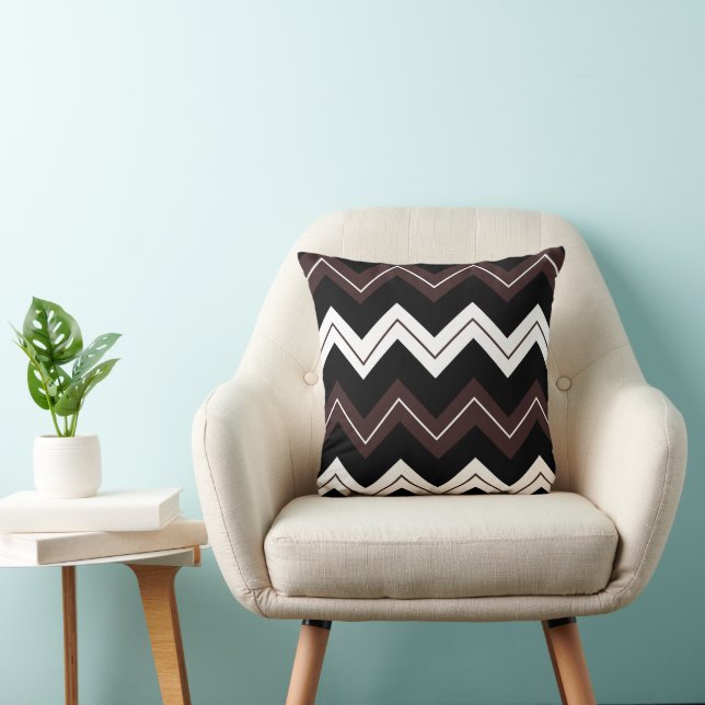 Black White Brown Chevron Stripe Pattern Cushion (Chair)