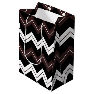 Black White Brown Chevron Stripe Pattern Medium Gift Bag