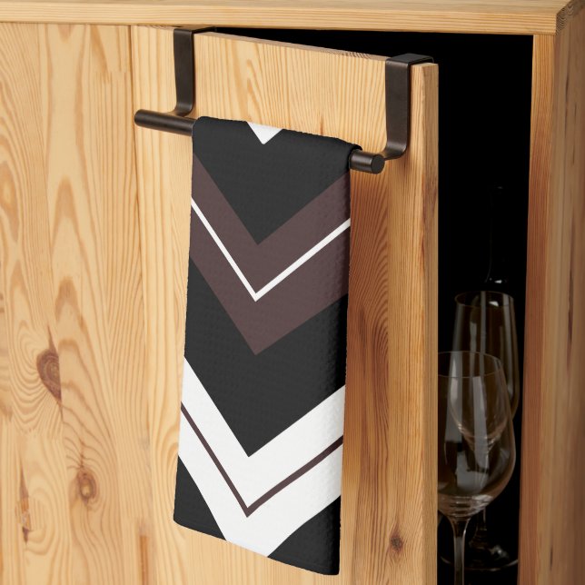Black White Brown Chevron Stripe Tea Towel (Thirds Fold)