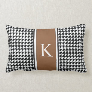 Black White Brown Houndstooth Pattern Lumbar Cushion