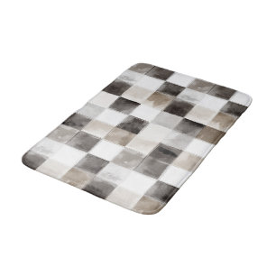 Black White Brown Squares Bath Mat