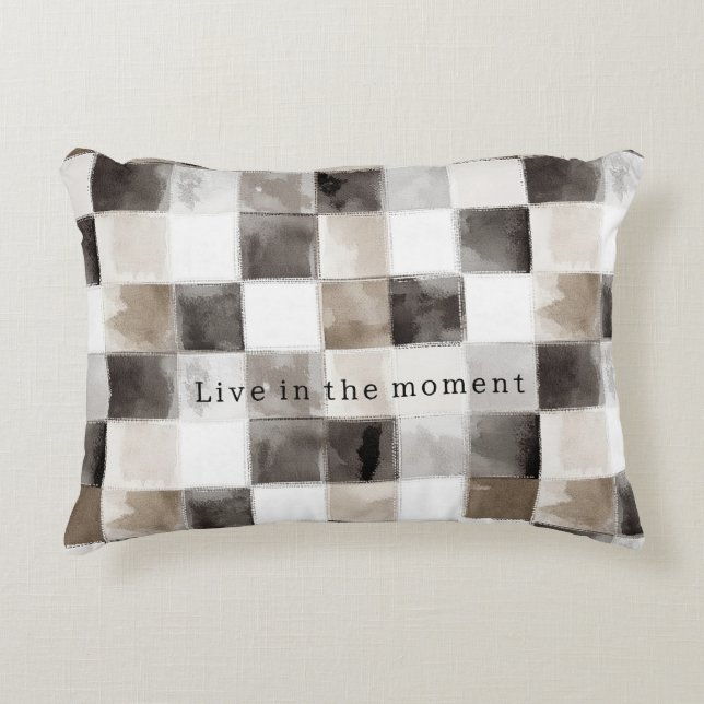 Black White Brown Squares Decorative Cushion (Front)