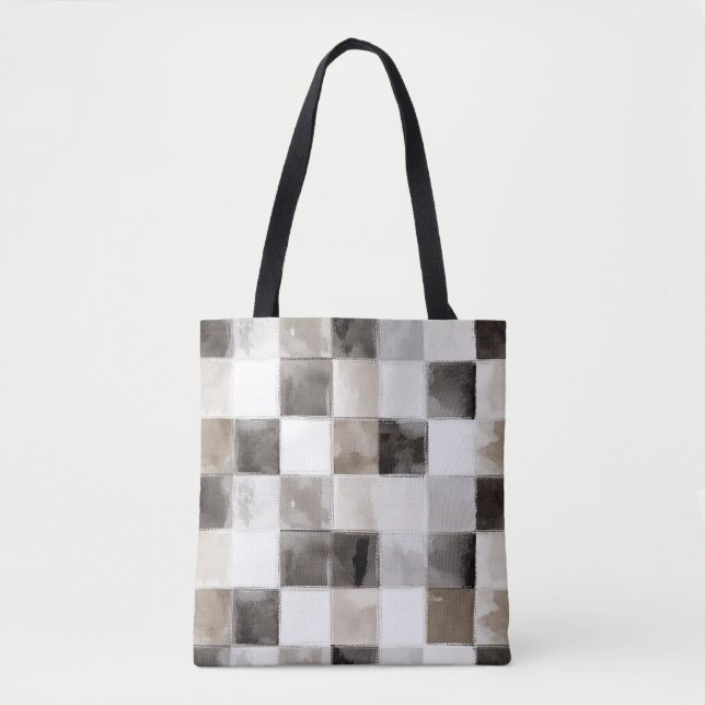 Black White Brown Squares Tote Bag (Front)