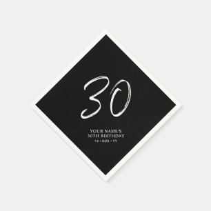 Black & White   Brush Script 30th Birthday Party  Napkin