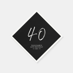 Black & White   Brush Script 40th Birthday Party  Napkin