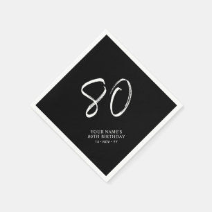 Black & White   Brush Script 80th Birthday Party  Napkin