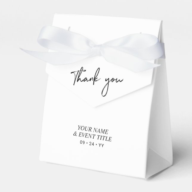 Black & White | Brush Script Party Thank you Favou Favour Box (Front Side)
