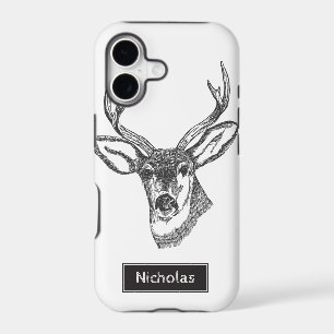 Black & White Buck Deer Head Custom Name