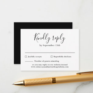 Black White Budget Script Wedding RSVP Card
