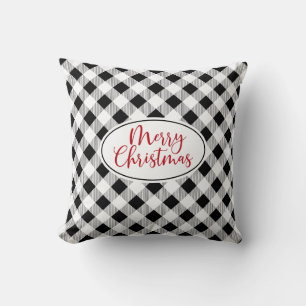 Black White Buffalo Check Christmas Pillow