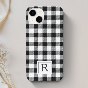 Black White Buffalo Check Custom Monogram Case-Mate iPhone 14 Case