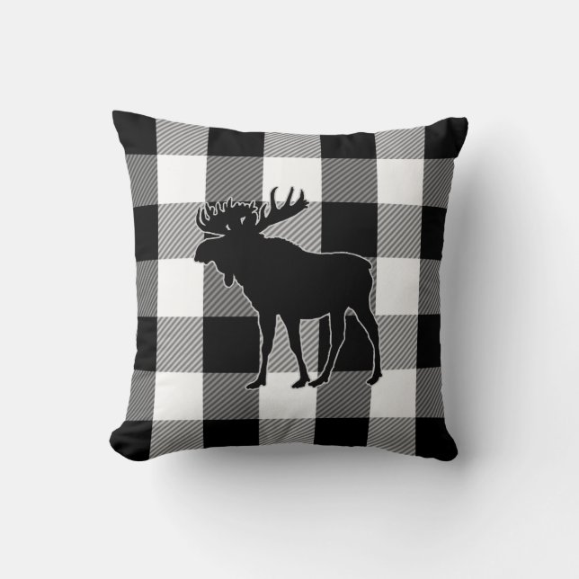 Black White Buffalo Check | Lumberjack Plaid Moose Cushion (Front)