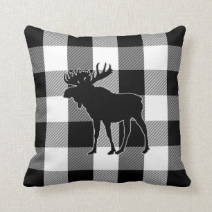 Black White Buffalo Check   Lumberjack Plaid Moose Cushion