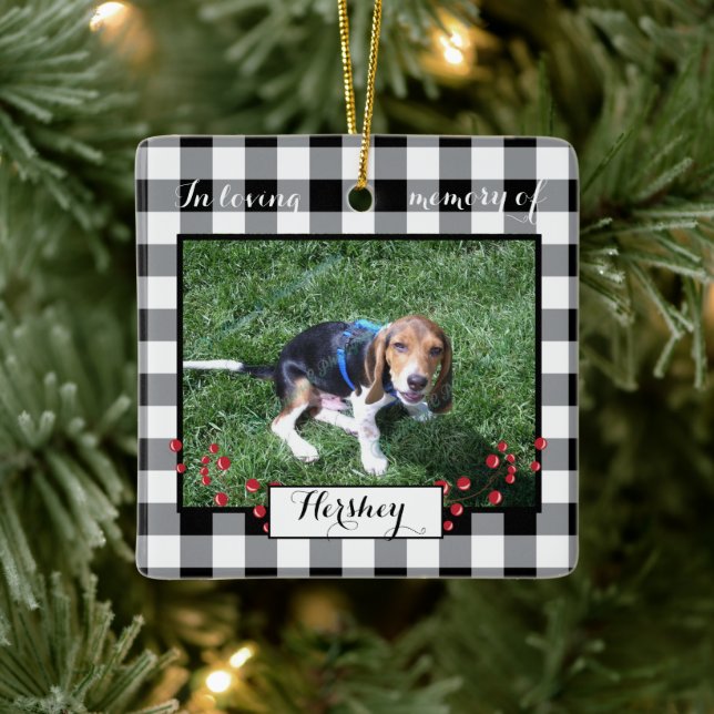 Black White Buffalo Check Pet Memorial Ornament (Tree)