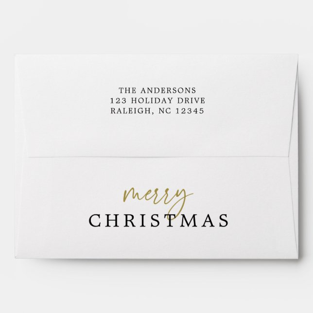 Black & White Buffalo Check Plaid Merry Christmas Envelope (Back (Top Flap))