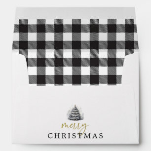 Black & White Buffalo Check Plaid Merry Christmas Envelope
