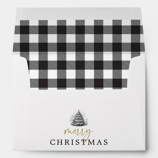 Black & White Buffalo Check Plaid Merry Christmas Envelope (Back (Bottom))