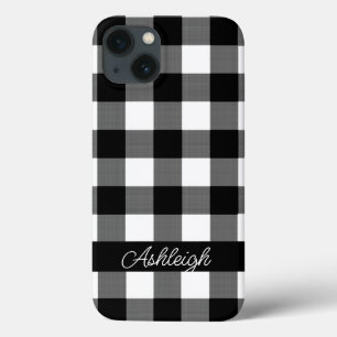 Black White Buffalo Check Plaid Personalised iPhone 13 Case