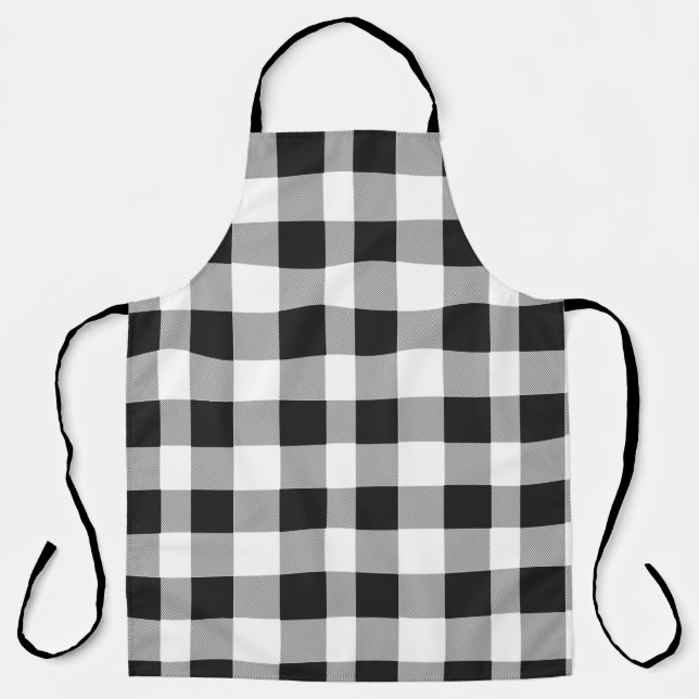 Black White Buffalo Gingham Check Plaid Holiday  Apron (Front)