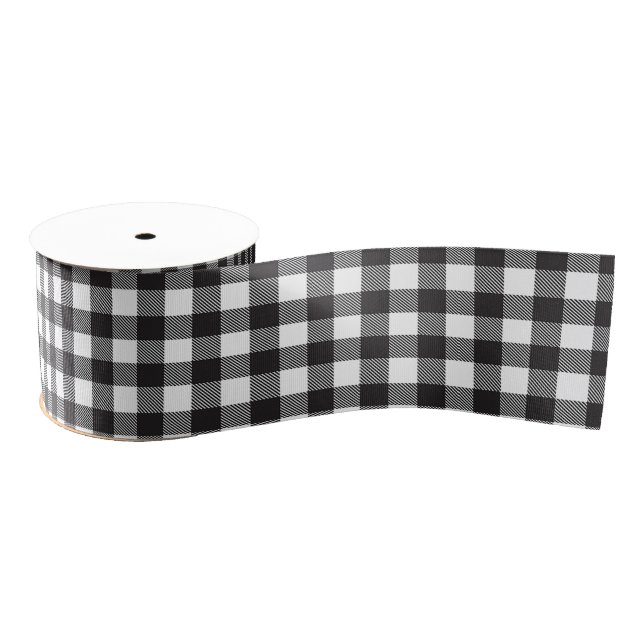 Black White Buffalo Gingham Check Plaid Holiday   Grosgrain Ribbon (Spool)