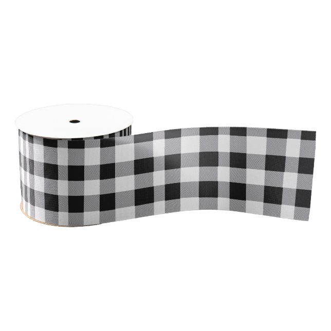 Black White Buffalo Gingham Check Plaid Holiday   Grosgrain Ribbon (Spool)