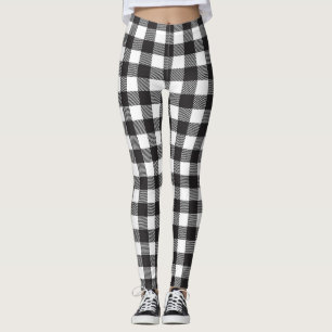 Black &White Buffalo Gingham Check Plaid Holiday   Leggings