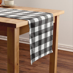Black White Buffalo Gingham Check Plaid Holiday   Long Table Runner
