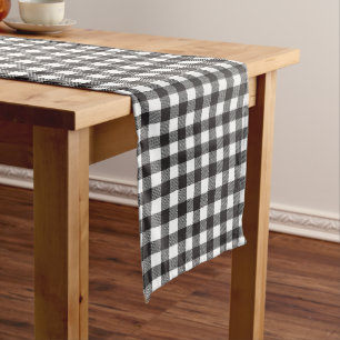 Black White Buffalo Gingham Check Plaid Holiday   Long Table Runner