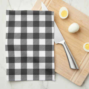 Black White Buffalo Gingham Check Plaid Holiday   Tea Towel